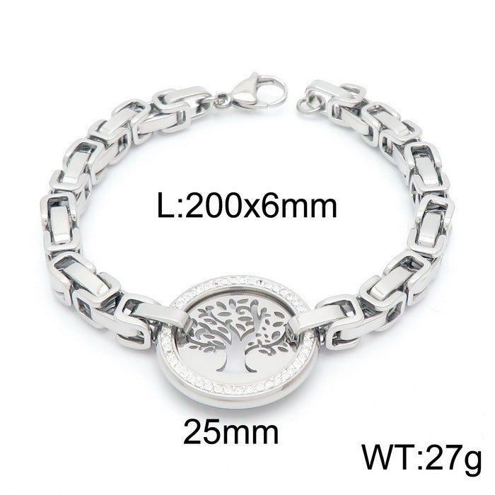Wholesale Personalized Exaggerated Monolithic Chain Titanium Steel Full Diamond Hollow Tree of Life Christmas Bracelet